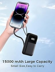 Portable Charger with Built in Cable, 15000mAh