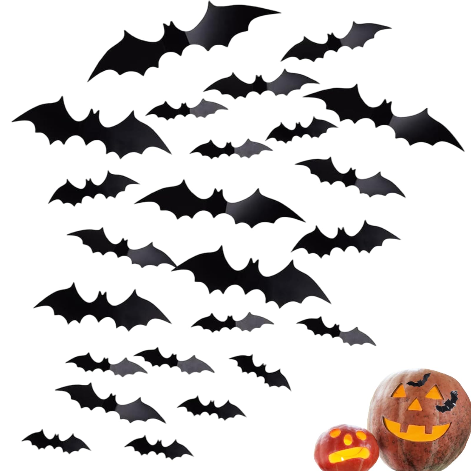 FUIPVGI 128 Pcs Halloween 3D Bats Stickers, Halloween Bats Decorations, Halloween Scary Bats, Window Stickers, 4 Different Sizes Black Bats, Wall Stickers for Halloween Party Decoration (Black)
