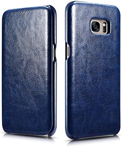 Galaxy S7 Edge Leather Case + Free Screen Protector, MyyTek Vintage Wallet Case Side Open in Ultra Slim Style, Flip Folio Cover for Samsung S7 Edge 5.5 Inch (Edge Blue)