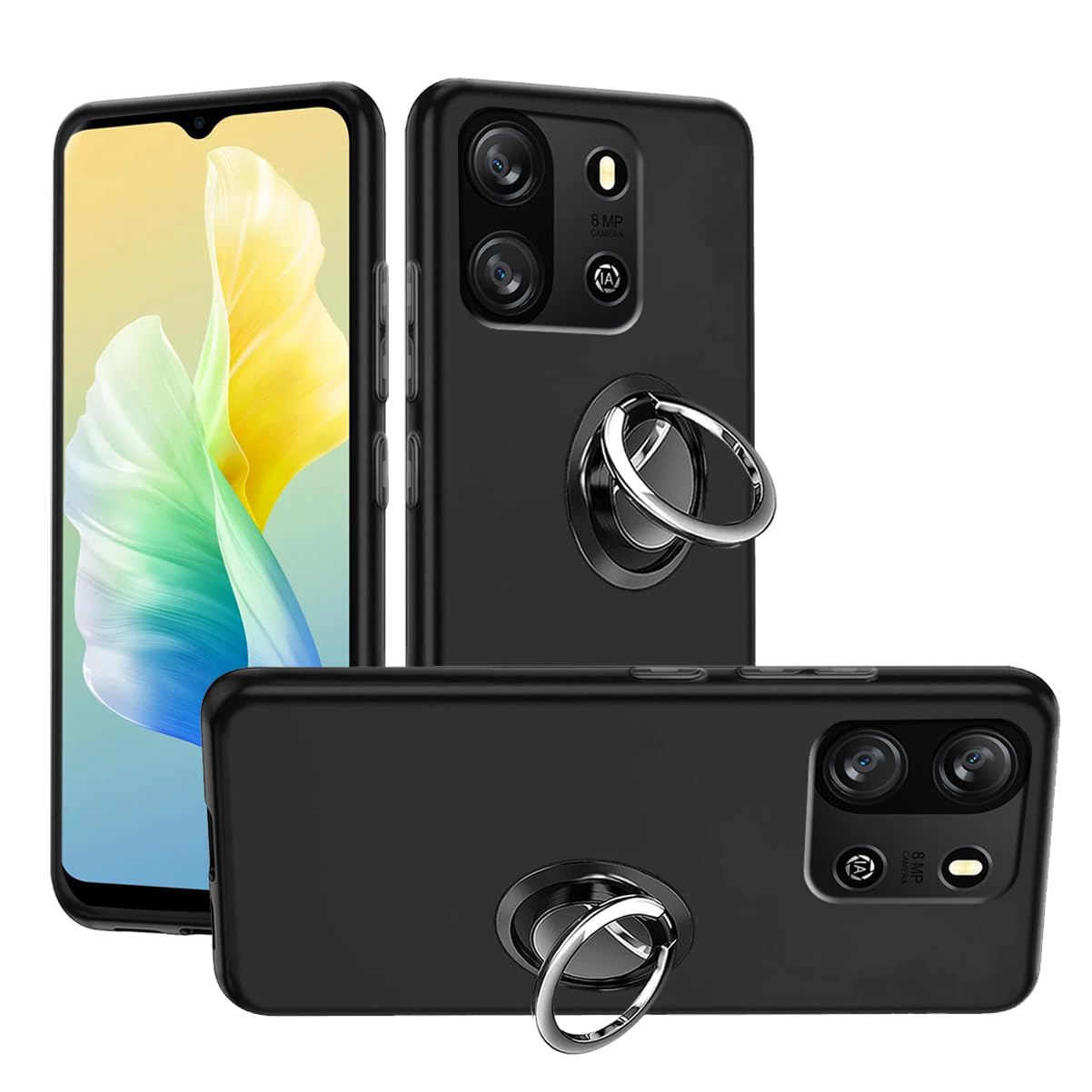 HuiYouMY 2-in-1 Case + Phone holder Ring Compatible with Blackview Wave 6C Cover for Blackview Wave 6C, Slim Fit Soft TPU Shockproof Anti-Scratch Phone Case Cover - Black