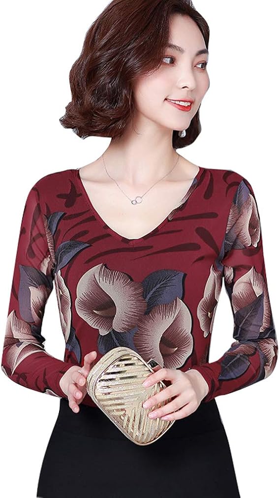 Amazon Rikouzy ブラウス シースルー 花柄プリント トップス レディース きれいめ 通気 フォーマル スーツのインナー 春 夏 秋 シャツ ブラウス 通販