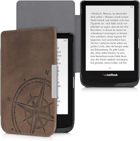 Amazon Com Kalibri Case Compatible With Pocketbook Touch Lux 4 Lux 5 Touch Hd 3 Color 2020 Book Style Real Leather E Reader Cover Flip Case Navigational Compass Brown Mp3 Players Accessories