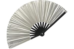 EORROE Large Rave Folding Hand Fan for Men/Women,Holographic Rave Fan for Women Club Dance Party,Festivals,Halloween, EDM, Music Festival,Club,Event,Party,Dance,Performance,Decoration, Gift (Silver)