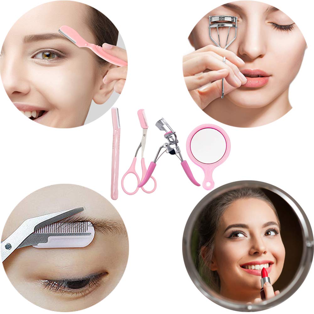 10 In 1 Eyebrow Scissors Grooming Suit Kits, Kalolary Eyebrow Scissors Trimmer Tweezers Eyelash Curler Mirror Acne Needle Extrusion Ring Ears Picker Nose Hair Trimmer Make Up Cosmetic Tool: Beauty