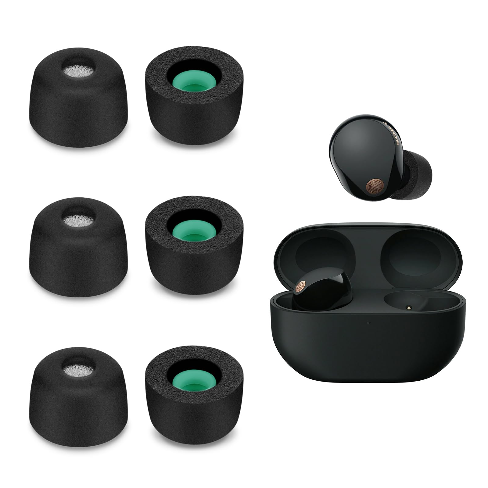 Seminer 3 Pairs Replacement In-Ear Headphones Compatible with Sony WF-1000XM5, Padded Earplugs In-Ear Earphones (M, Black)