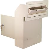 POCHAR Rainproof Heavy-Duty Mailbox Door Drop Box with Key Lock, White Gray | Rust-Proof, Anti-Fishing, Through-The-Door Drop Box with Weatherproof Baffle, Steel Mailbox for Keys, Deposit, Payment, Mails