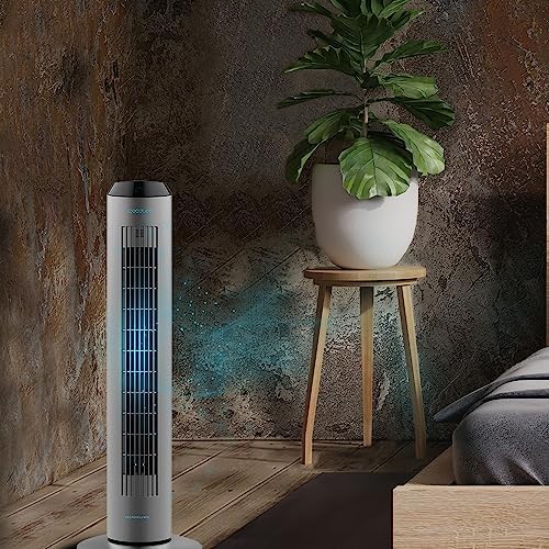 Ventilador Digital de Torre com Controlo Remoto e Temporizador EnergySilence 8190 Skyline Ionic. 60 W, 33'' (84 cm) de altura, oscilante, ionizador, motor de cobre, 3 velocidades, cinzento