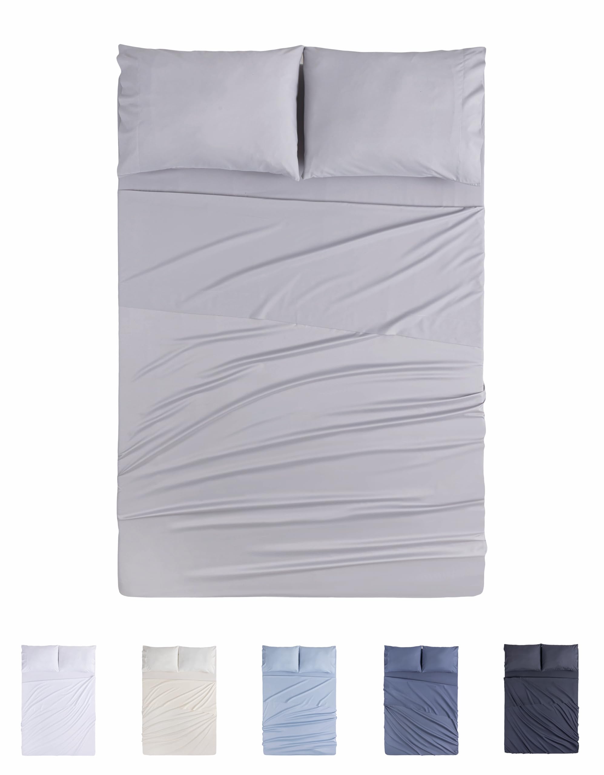 Todocama 4 Piece 4002 Fitted Sheet Set - Top Sheet - Two Pillowcases 50 x 80 cm (Bed 150 x 190/200 cm, Light Grey)