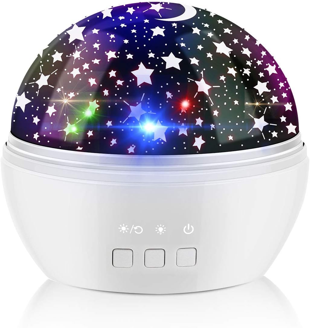 Projector Light Powcan Novelty Moon Star Projector Night Light Rotating Starry LED Baby Projection Lamp Ocean Projector Film Changeable - USB Battery Powered (White)