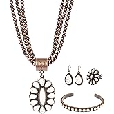 TOPACC Navajo Pearl Necklace Western Jewelry Set for Women Turquoise Necklace with Earrings Ring Cowgirl Accessory