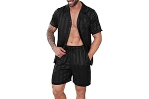 DEARCASE Mens Pajamas Set Satin Silk Pajama For Men Sleepwear Shorts Sexy Nightwear Button Down 2 Piece