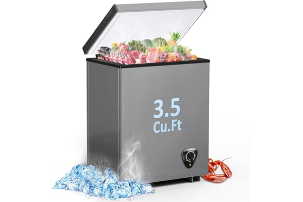 Chest Freezer - 3.5 Cubic Feet Compact Deep Freezer Small Freezer 7 Adjustable Temperature with Removable Basket, Energy Saving Super Quiet for Garage, Office, Kitchen, or Apartment, Gray