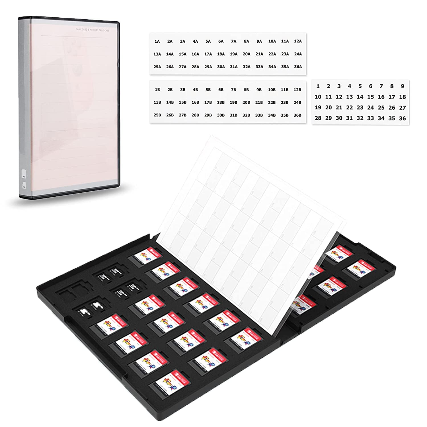 108 Slots Memory Card Carrying Case for for 36 NS Cards(Nintendo Switch Game Card) + 72 Micro SD/TF Cards, MSD Memory Cards Storage Case