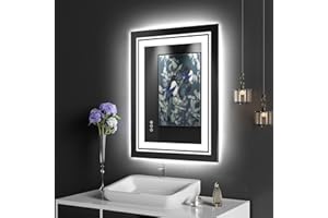 Snowdool 23.6" x 31.5" LED Bathroom Mirror with Lights, Front and Backlit Mirror, Anti-Fog Lighted Vanity Mirror, Stepless Dimmable, 3 Colors LED Mirror (Horizontal/Vertical)