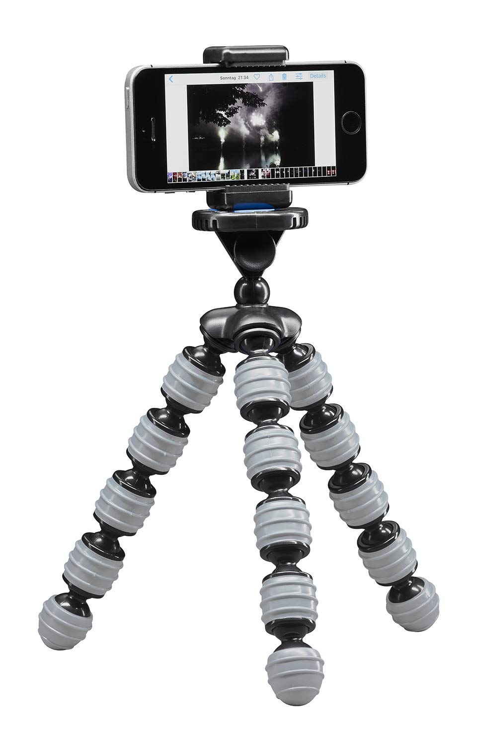 Cullmann Alpha 380 Mobile Flexible Mini Tripod with Smartphone holder, Bendable leg, Grey, Max. load 1.5 kg, 267g weight