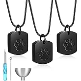 Yinkin 3 Pcs Pet Cremation Jewelry Urn Memorial Ashes Necklace for Women Men Animal Lover Keepsake Pendant Titanium Steel Pet Paw Print Necklace for Cat Dog Puppy Funeral with Filling Kit
