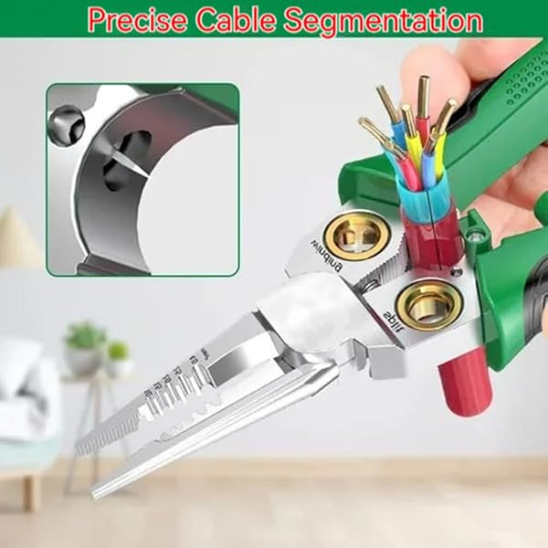8 IN 1 WIRE STRIPPER WITH VOLTAGE TESTER, ELECTRIC PLIERS, 2025 NEW UPGRADE MULTI-FUNCTION ELECTRIC WIRE STRIPPING TOOL FOR CUTTING AND PULLING PLIERS, ELECTRICIAN REPAIR TOOL (GREEN)
