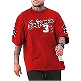 VIPWOLF Men's Letter Graphic Tee Shirt Short Sleeve Crew Neck Cool Baggy Shirts