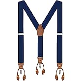 Suspenders for Men Men's Suspenders Leather Button End & Clip 1.4" Wide Adjustable Elastic Y-Back Braces