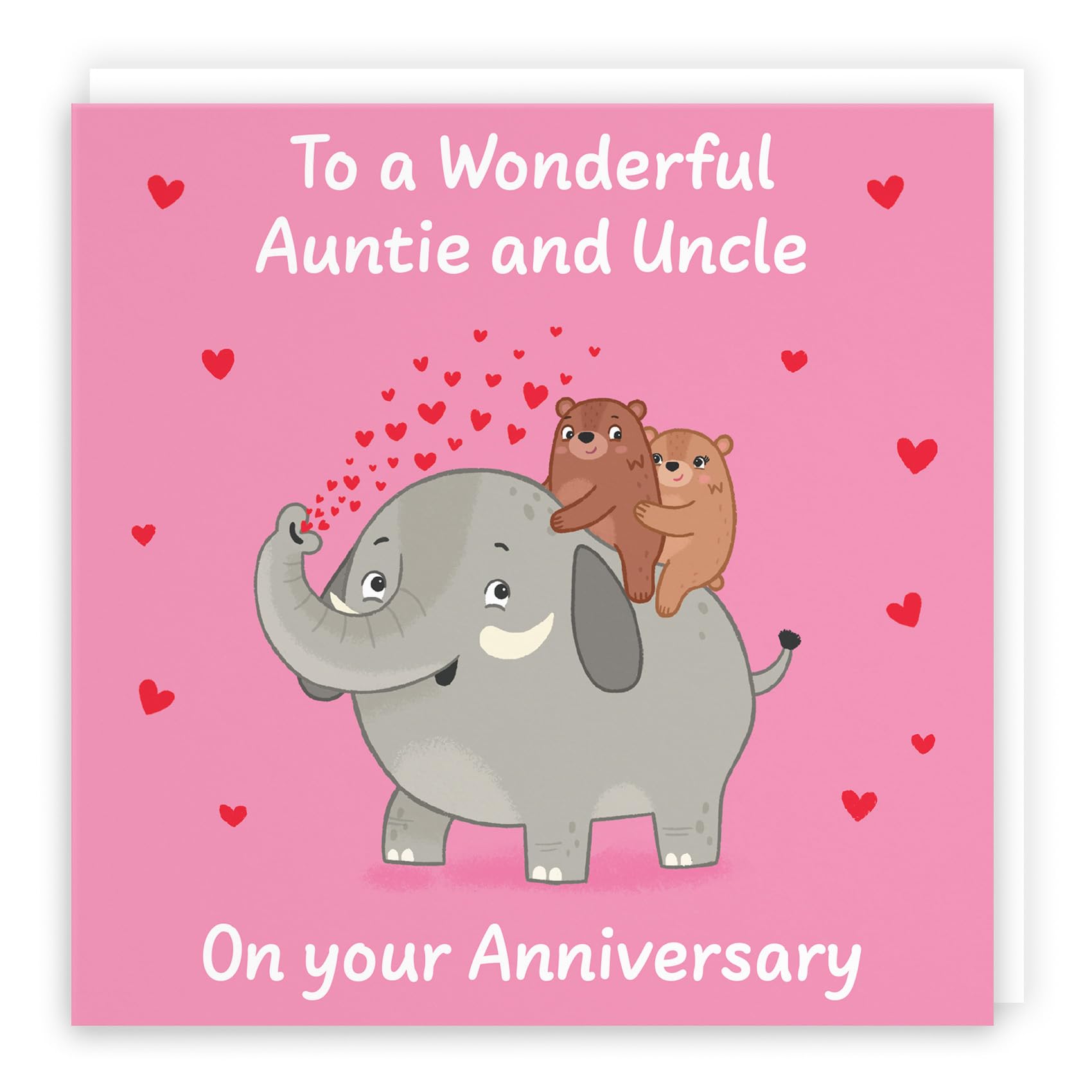 Hunts England - Cute Elephant Love Auntie And Uncle Anniversary Card - Fun Bears Anniversary Card - Love Story Collection