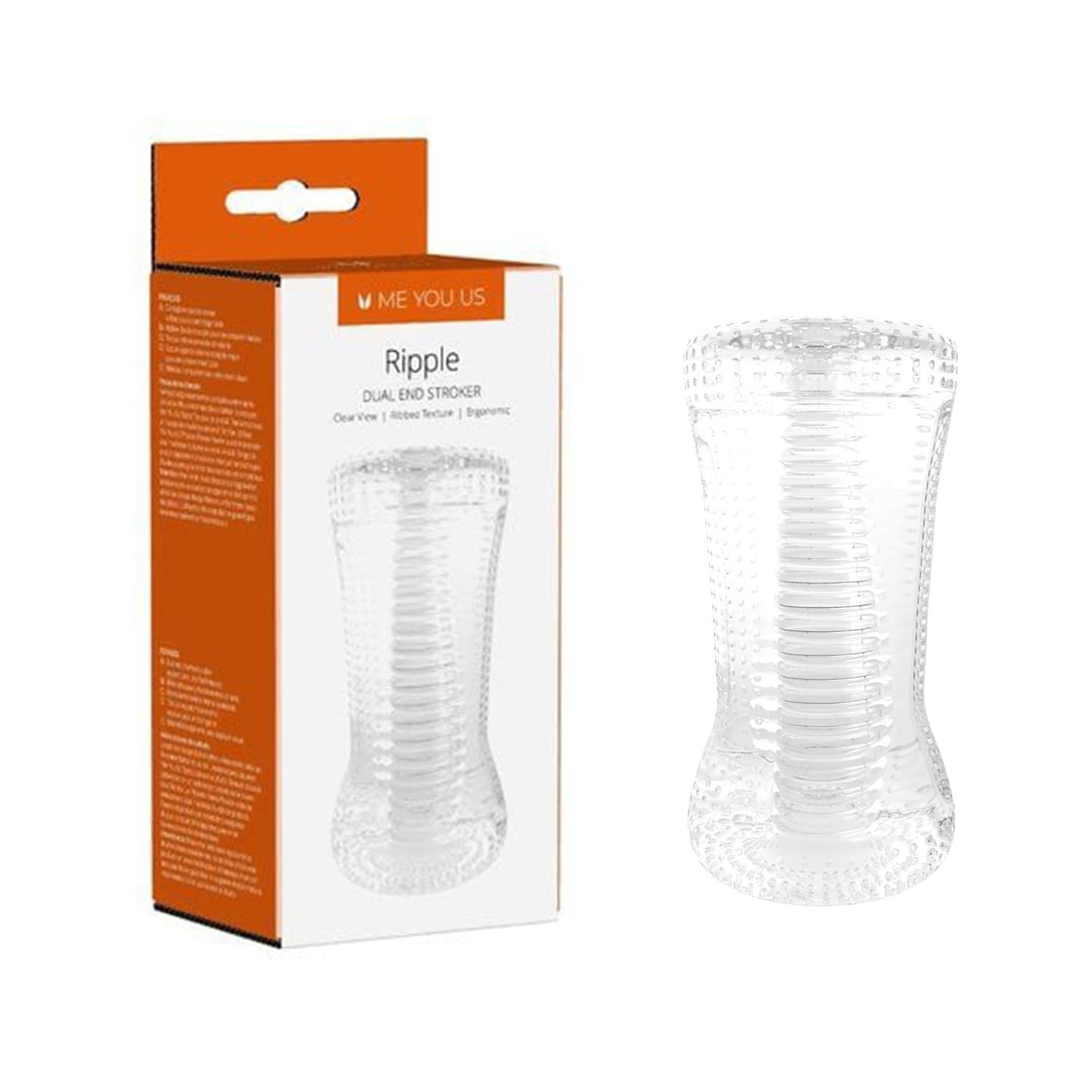 Me You Us Ripple Dual End Stroker – Transparent Male Masturbator with Double-Entry Design – Textured Sleeve – Waterproof and Body-Safe