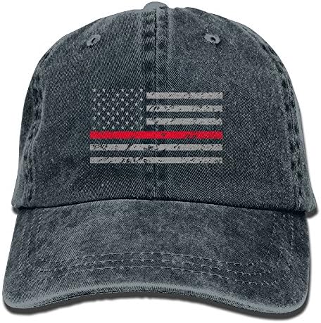 Firefighter Thin Red Line American Flag - Support Firefighter Department Horizontal Retro Washed Dyed Cotton Adjustable Plain Cap Low Profile