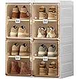 ANTBOX Shoe Organizer Storage Box, Portable Folding Shoe Rack for Closet with Magnetic Clear Door,Large Sneaker Cabinet Bins All-in-one Sturdy Easy Assembly 4 Layers-8 Grids