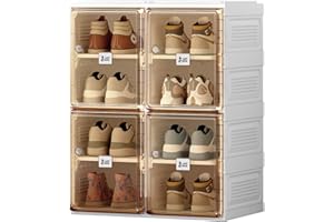ANTBOX Shoe Organizer Storage Box, Portable Folding Shoe Rack for Closet with Magnetic Clear Door,Large Sneaker Cabinet Bins 