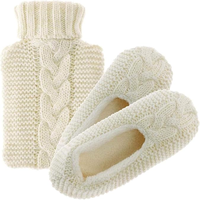 Aroma Home Shoes Women's Hot Water Bottle & Slipper Open Back Slippers, Beige (Cream), M Amazon