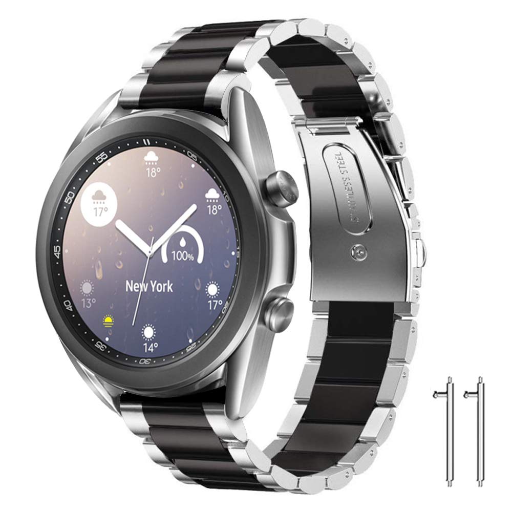 Diruite for Samsung Galaxy Watch 3 45mm Strap,22mm Plating Solid Stainless Steel Bracelet Adjustable Straps Replacement Wrist for Samsung Galaxy Watch 3 Bands - Mixing