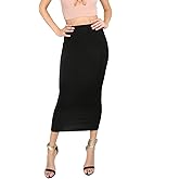 MakeMeChic Women's Solid Basic Below Knee Stretchy Pencil Skirt