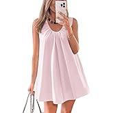 Cicy Bell Womens Babydoll Tank Mini Dress Scoop Neck Summer Sleeveless Short Sundress Vacation Beach Dresses with Pockets