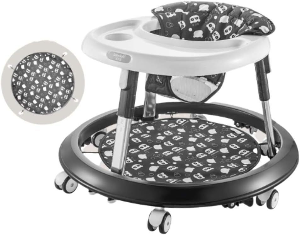 Baby Walkers, Folding Walker,with Brake Anti-Rollover Height Adjustable Learning Walker for Baby Over 6 Months (Black and White)