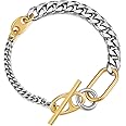 HolidayQbee Silver And Gold Bracelets Charm Bracelets For Women With Double Snake Chain Two Tone Link Bracelet Fashion Jewelry Gift