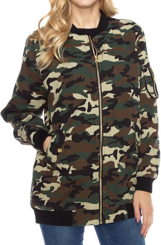Amazon.com: Women's Camo Print Zip UP Long Jacket With 3 Pockets - Made in USA: Clothing