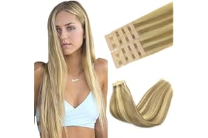 GOO GOO Tape in Hair Extensions Human Hair, Hair Extensions for Women 10pcs 25g 18inch, Tape in Hair Extensions, 16/22 Light 