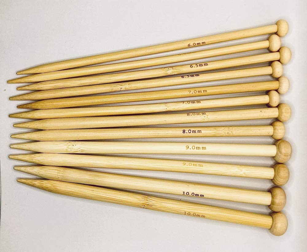 CHSYOO 36 Pieces Bamboo Single Pointed Knitting Needles Set with 18 Sizes, 2.0mm - 10.0mm