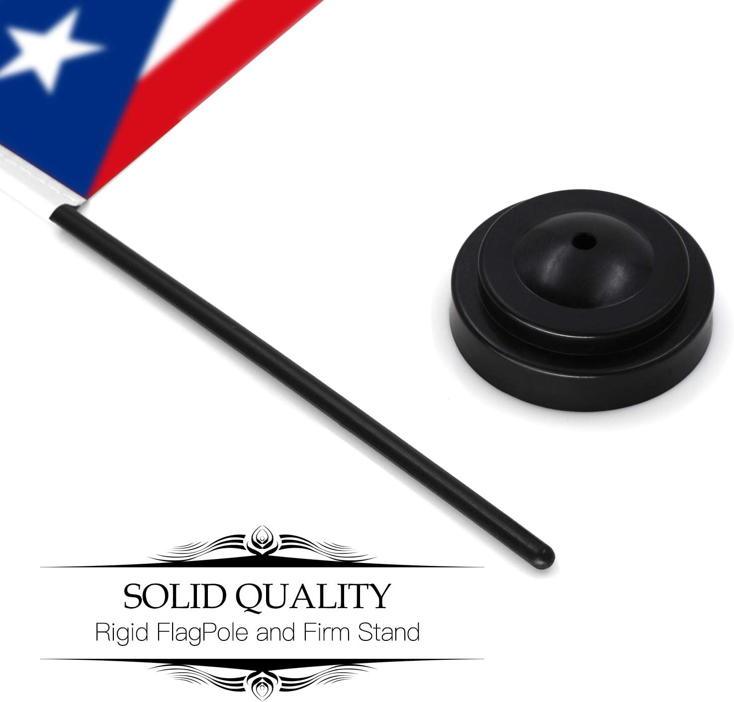 ANLEY Puerto Rico Deluxe Desk Flag Set - 6 x 4 Inch Miniature Puerto Rican Desktop Flag with 12" Solid Pole - Vivid Color and Fade Resistant - Black Base and Spear Top : Office Products