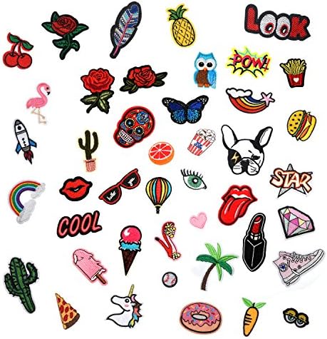 Bowisheet Iron On Patches 43 Pcs Embroidered Motif Applique Assorted Size Decoration Sew On Patches for DIY Jeans Jacket, Clothing, Handbag, Shoes,Caps (colorful 43Pcs)