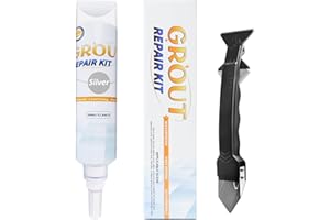 Lskysaga Tile Grout Repair Kit - Grout Filler, Grout Repair Paste with Silicone Trowel Scraper, Fast Drying Grout Repair Kit for Bathroom Shower Kitchen Floor Tile, Waterproof (17.64 oz, Silver)