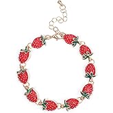 CHUQIU charm red strawberry bracelets for women,cute Imitation Pearl friendship bracelets Fruit Strawberry Lover Gifts birthday Gift box Adjustable chain Jewelry
