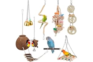 LOVYOCOCO For Parakeet, Conure, Cockatiel, Love Birds, Parrots - Bird Cage Hammock with Ladder, Hanging Bell Swing, Chewing Toy