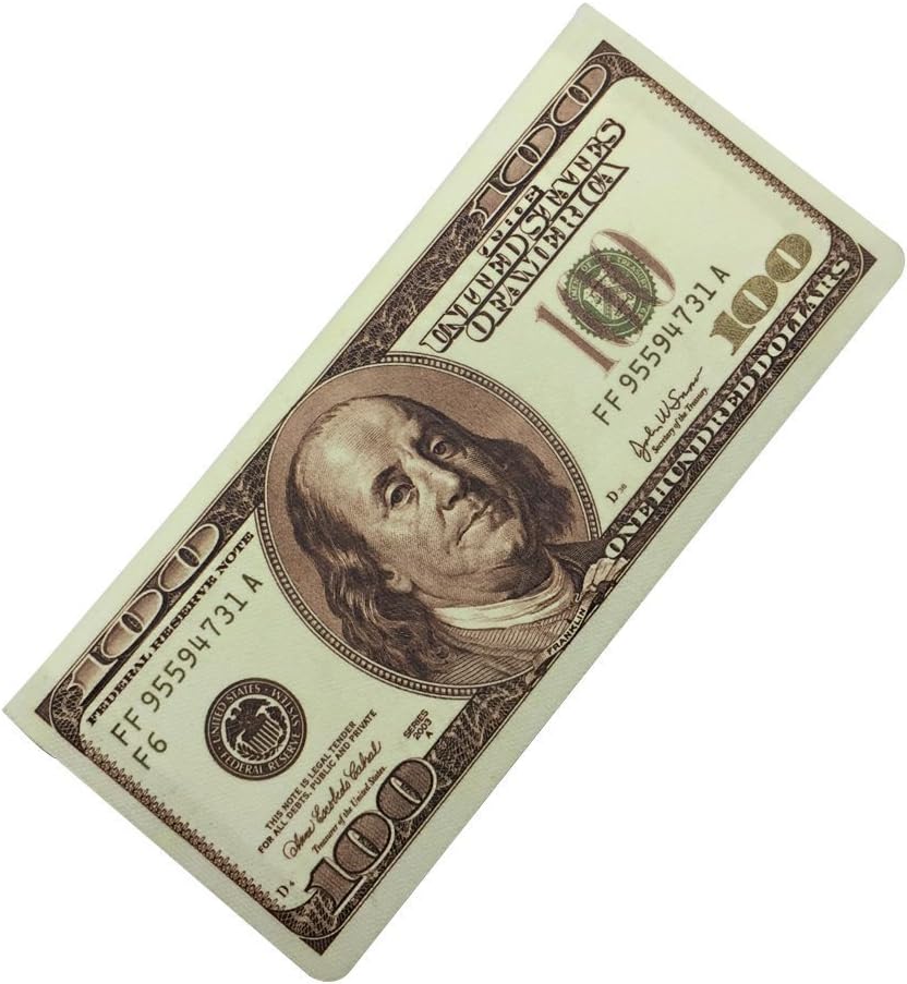 VIPbuy Novelty Ultra-Thin Bifold Wallet Multi Id Card Holder, 100 Bill One Hundred Dollar Design, Unisex, Leather, Long