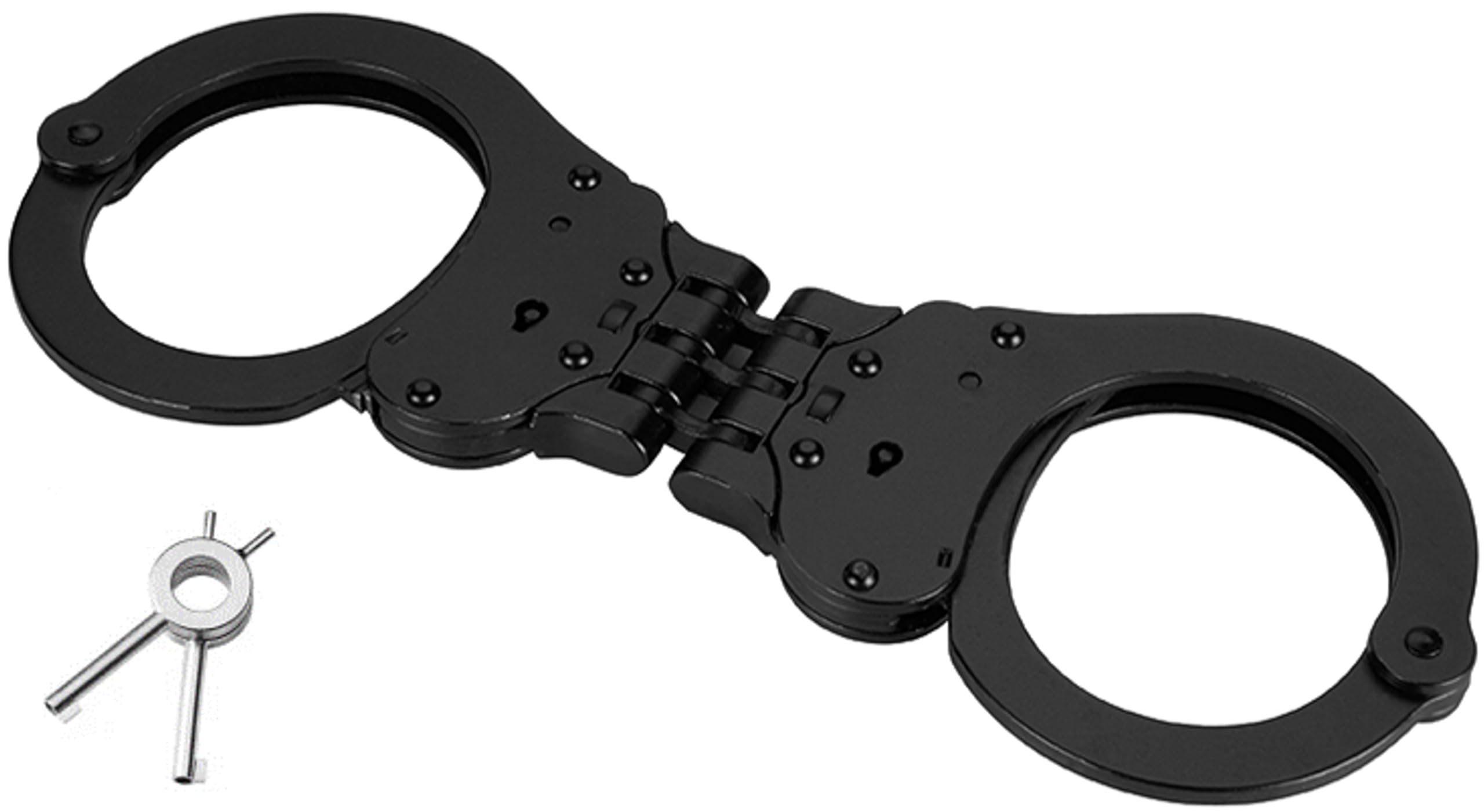 PRO-CUFF England Police Handcuffs. Real Metal Handcuffs. Heavy-Duty Steel. Professional Security Handcuffs. NIJ Standard Certified. Double-Lock. Hinged Link Folding Black Handcuffs with 2 Keys.