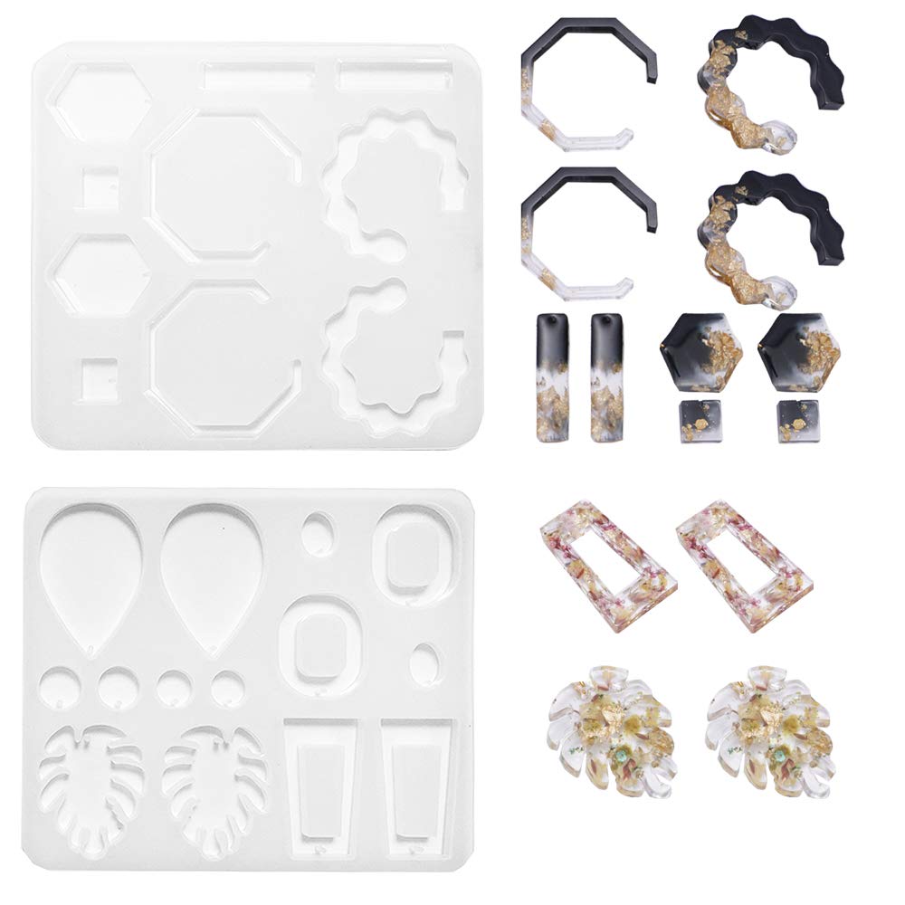 Daimay 2PCS Earring Epoxy Resin Molds Fashion Jewelry Silicone Molds Drop Dangle Earring Mould Casting Molds Tools Set DIY Bohemian Style for Women Girls DIY Resin JewelryPendant Craft