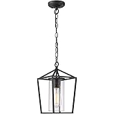 Emliviar Modern Outdoor Pendant Light, 1-Light Outdoor Hanging Lantern Light in Black Finish with Clear Glass, 20065H BK