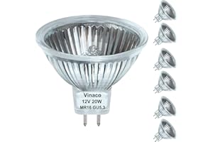 Vinaco 6 Pack MR16 Halogen Bulb 20W 12V, 2800K Warm White, Dimmable, GU5.3 Base, 300 Lumens, 3000 Hour Life, Indoor/Outdoor