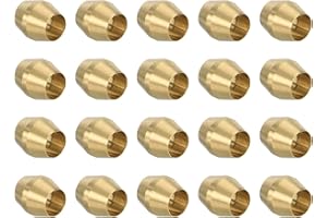 PATIKIL 1/8" ID Compression Sleeve Ferrules, 20 Pack Brass Sleeve Ferrules Compression Fitting Assortment Kit for Water Oil A