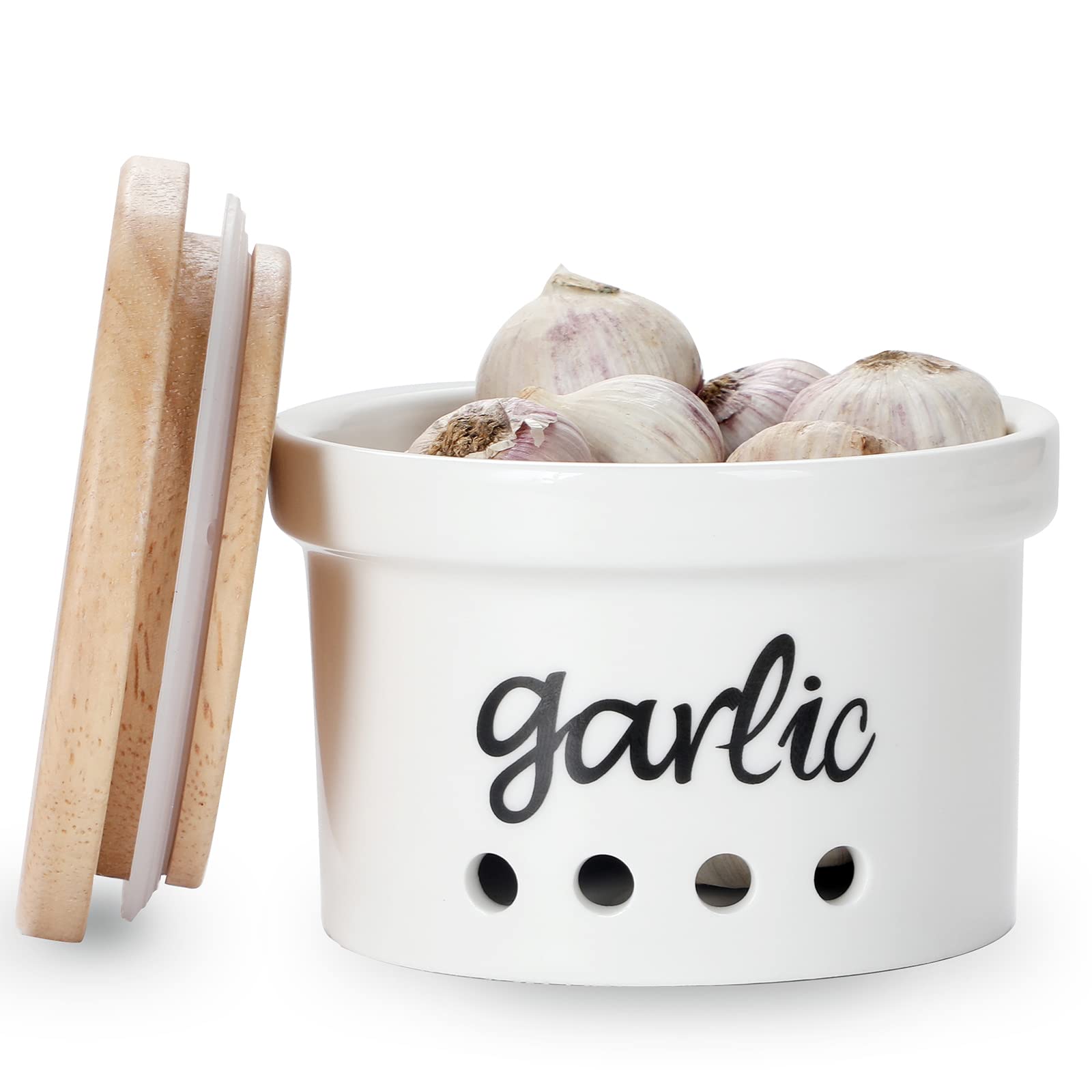 Photo 1 of (MISSING LID) HAOTOP Garlic Keeper with Lid, Ceramic Garlic Saver Container for Countertop, Farmhouse Kitchen Decor
