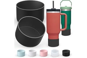 AIERSA 2Pcs Silicone Boot Sleeve for Stanley Quencher 40 oz 30 oz Tumbler with Handle & for IceFlow 20oz 30oz, Protective Water Bottle Cup Bottom Bumper Cover for Stanley Tumbler Accessories, Black